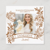 French Hand Drawn Floral Cupcake Bakery Photo スクエア名刺 (正面)