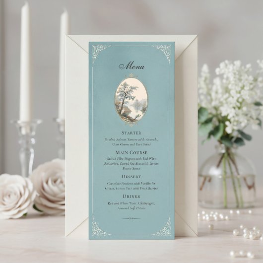 French Heron Dusty Blue Wedding Menu メニュー