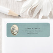 French Heron Dusty Blue Wedding Return Address ラベル (インサイチュ)