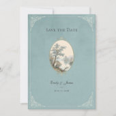 French Heron Dusty Blue Wedding Save The Date Card セーブザデート (正面)