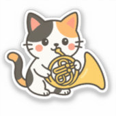 French Horn Calico Cat Cute Art シール (正面)