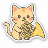 French Horn Cat Cute Art シール (正面)