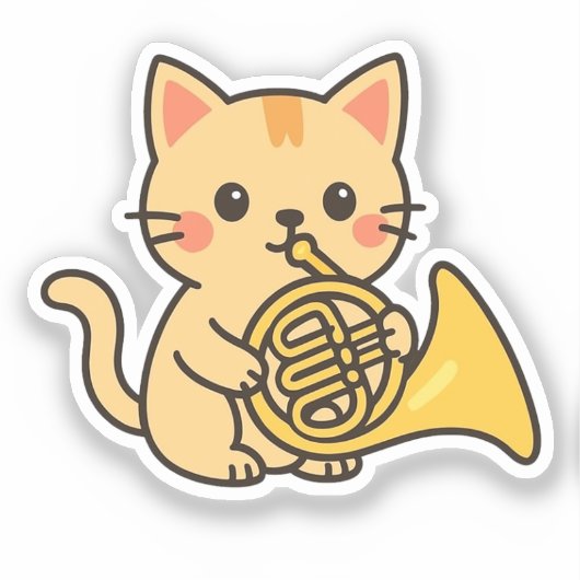 French Horn Cat Cute Art シール (正面)