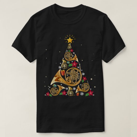 French Horn Christmas Tree Tシャツ (デザイン正面)