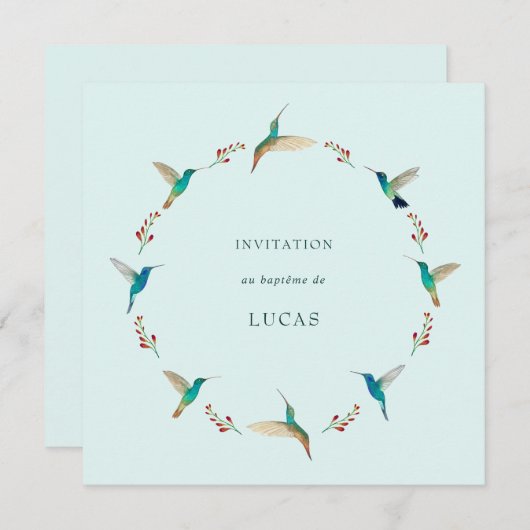 French Hummingbird Baptism Invitation 招待状 (正面/裏面)