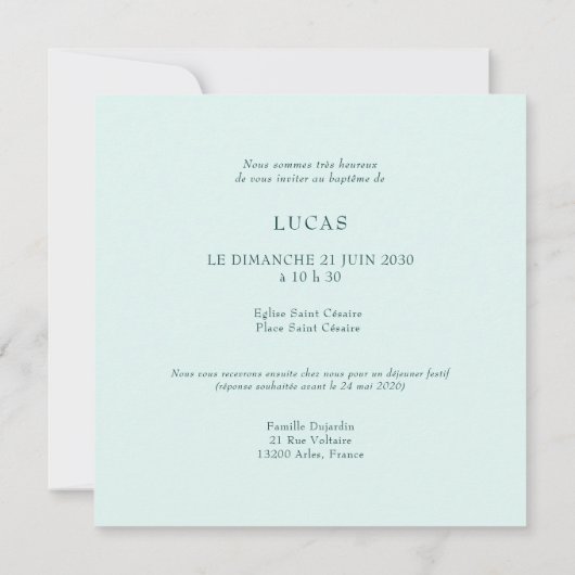 French Hummingbird Baptism Invitation 招待状 (裏面)