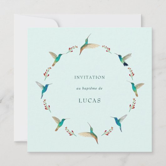 French Hummingbird Baptism Invitation 招待状 (正面)
