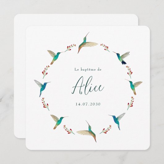 French Hummingbird Baptism Invitation 招待状 (正面/裏面)