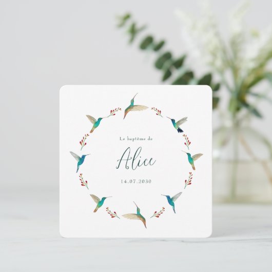 French Hummingbird Baptism Invitation 招待状 (スタンド正面)