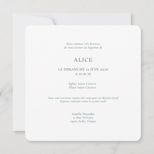 French Hummingbird Baptism Invitation 招待状 (裏面)