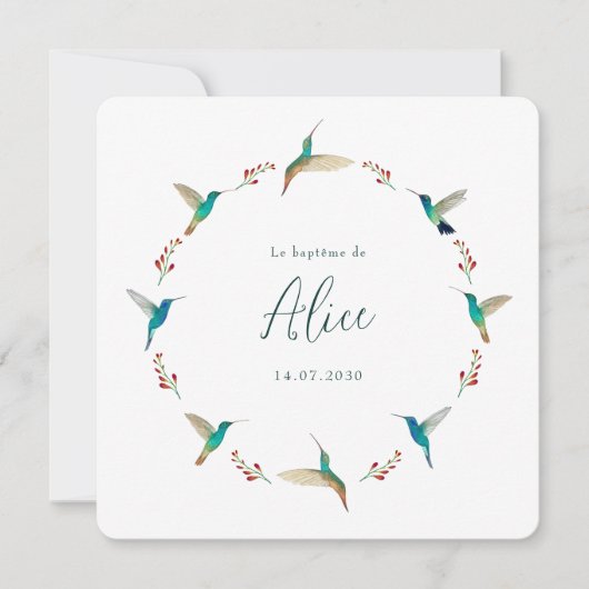 French Hummingbird Baptism Invitation 招待状 (正面)
