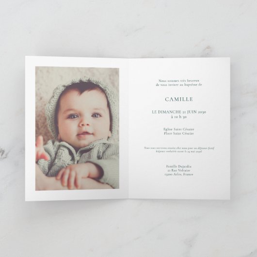 French Hummingbird Baptism Invitation with Photo 招待状 (内部)