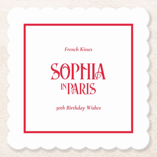 French Kisses & 30th Birthday Wishes Paris Party ペーパーコースター (正面)