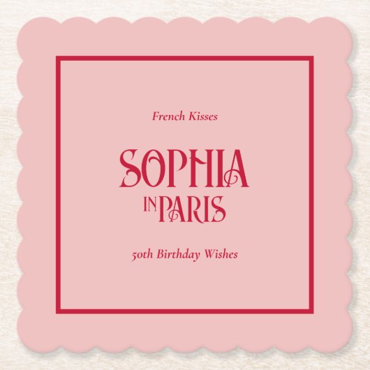 French Kisses & 50th Birthday Wishes Paris Party ペーパーコースター (正面)