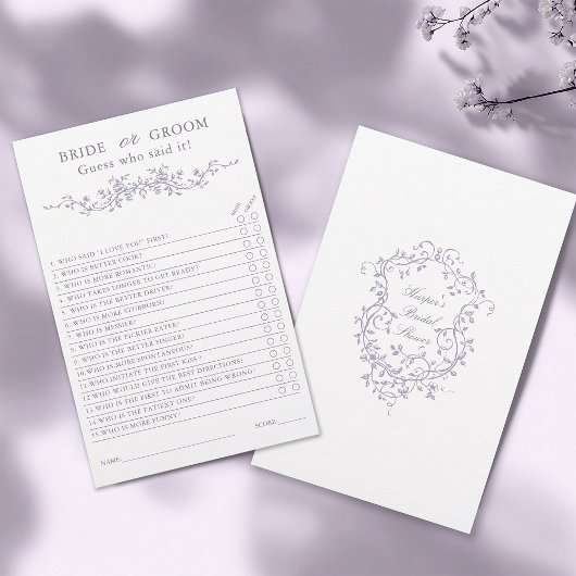 French Lavender 'Bride or Groom' Bridal Game 