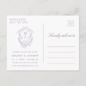 French Lavender Floral Crest Photo Save the Date ポストカード (裏面)