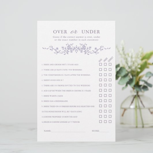 French Lavender 'Over or Under' Bridal Shower Game (スタンド正面)