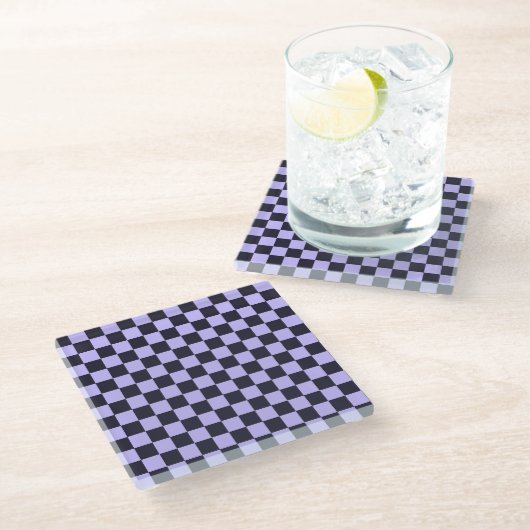 French lilac checkerboard pattern ガラスコースター (アングル)