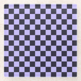 French lilac checkerboard pattern ガラスコースター