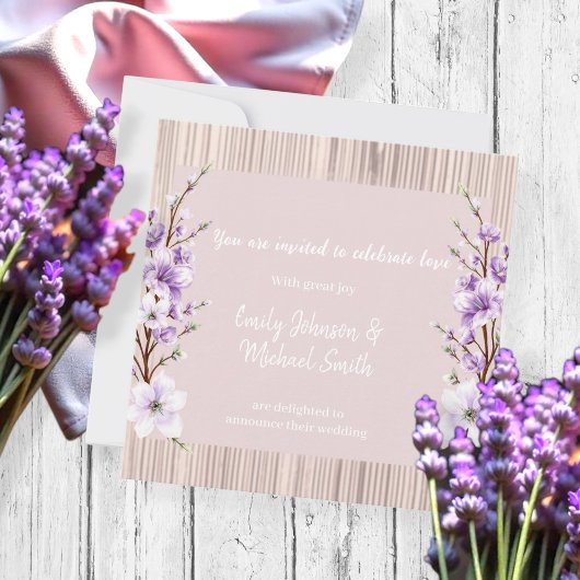 French Lilac wedding invitations rustic