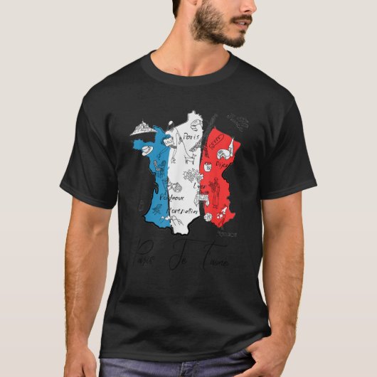 French Map Travel Souvenir France Flag Love Paris Tシャツ (正面)