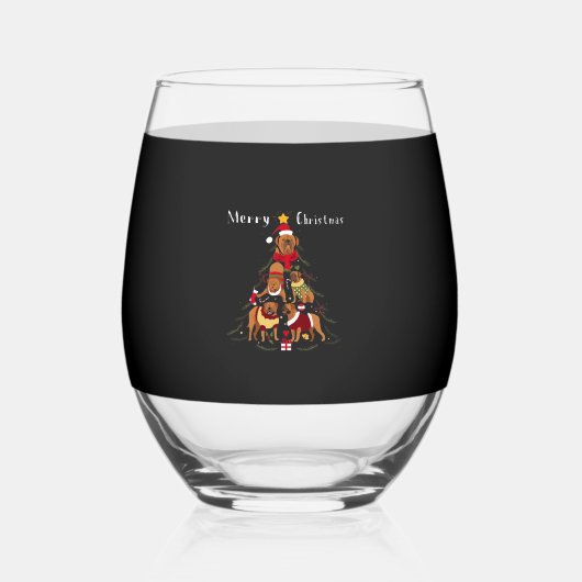 French Mastiff Dogue de Bordeaux Christmas Tree Xm ステムなしワイングラス (正面)