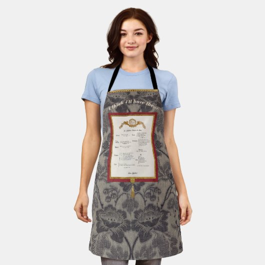 French Menu Elegant Damask Apron エプロン (着用した状態)