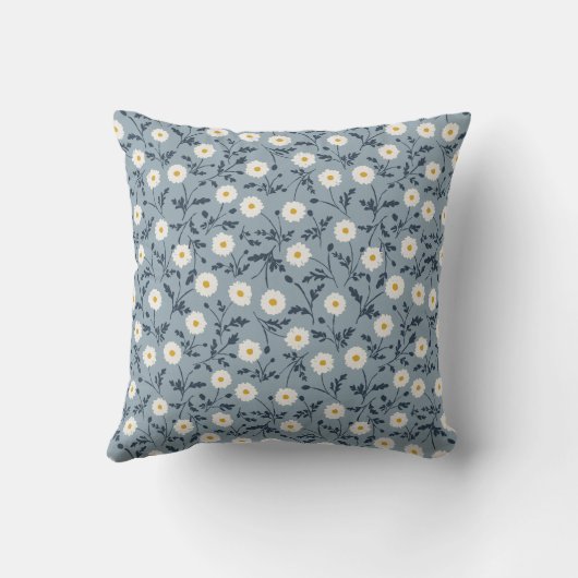 French Navy Blue Modern Farmhouse Daisy Pattern クッション (裏面)