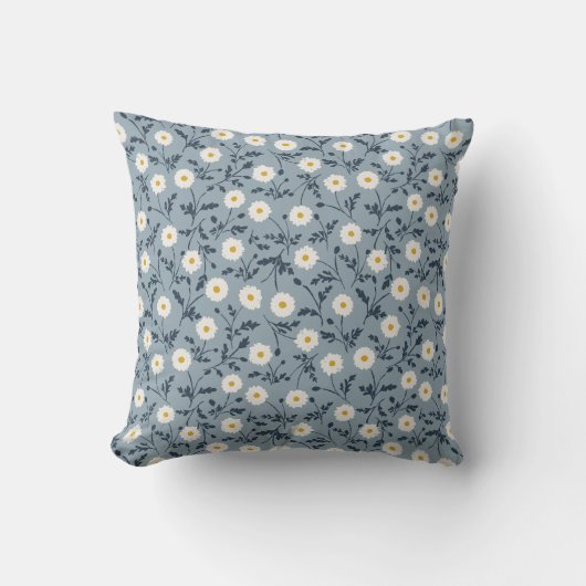 French Navy Blue Modern Farmhouse Daisy Pattern クッション (正面)