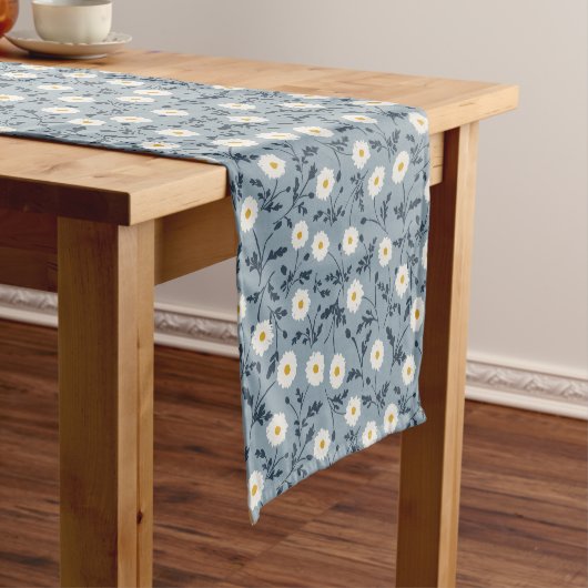 French Navy Blue Modern Farmhouse Daisy Pattern ショートテーブルランナー (インサイチュ)