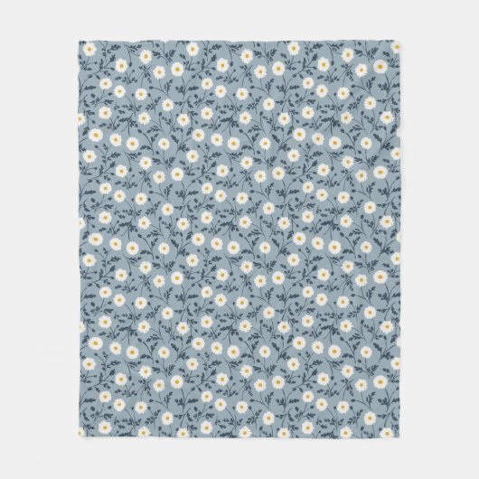 French Navy Blue Modern Farmhouse Daisy Pattern フリースブランケット (正面)