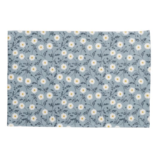 French Navy Blue Modern Farmhouse Daisy Pattern 枕カバー (裏面)