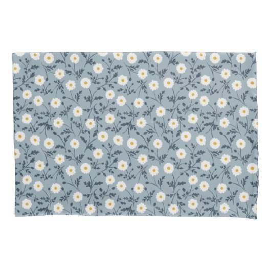 French Navy Blue Modern Farmhouse Daisy Pattern 枕カバー (正面)