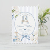 French Nursery Baby Boy Shower Coquette Stripe Bow 招待状 (スタンド正面)