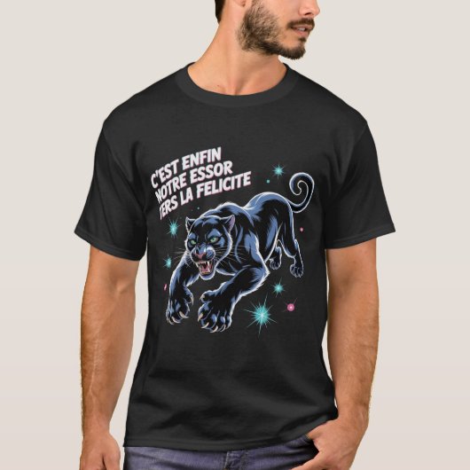French Panther Bliss Art Neon Synthwave Predator Tシャツ (正面)