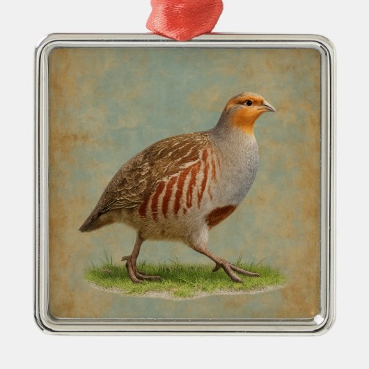 French Partridge design Christmas tree decoration メタルオーナメント (正面)