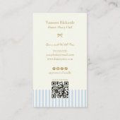French Powder Blue Stripes Elegant Bakery QR  名刺 (裏面)