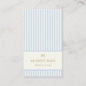 French Powder Blue Stripes Elegant Bakery QR  名刺 (正面)