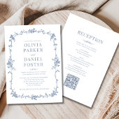 French QR Code All in One Dusty Blue Wedding  招待状