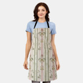 French Retro Damask Stripe All-Over Print Apron エプロン (着用した状態)