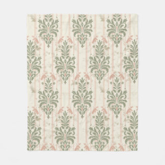 French Retro Damask Stripe Pattern – Vintage Sage  フリースブランケット