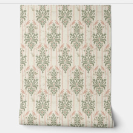 French Retro Damask Stripe Pattern – Vintage Sage 壁紙