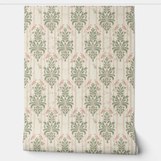 French Retro Damask Stripe Pattern – Vintage Sage  壁紙