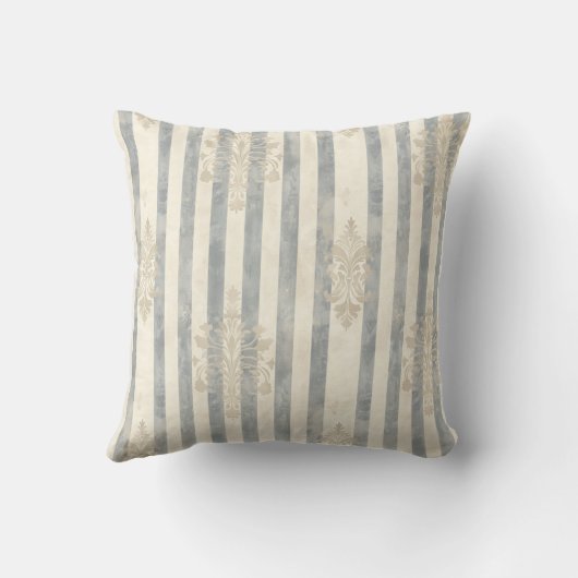 French Retro Damask Stripe Throw Pillow クッション (裏面)