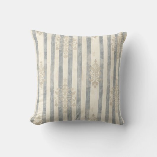 French Retro Damask Stripe Throw Pillow クッション (正面)