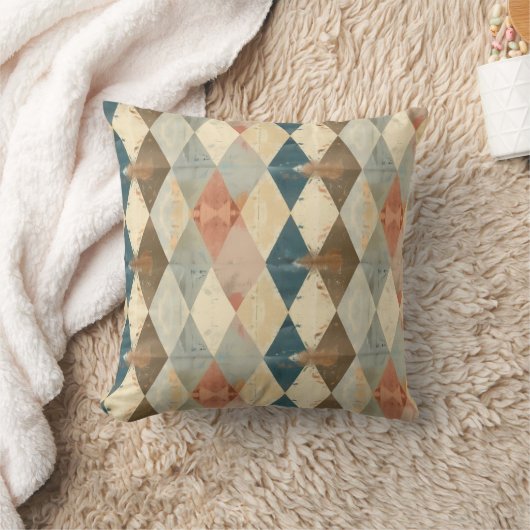 French Retro Harlequin Diamond Throw Pillow クッション (ブランケット)