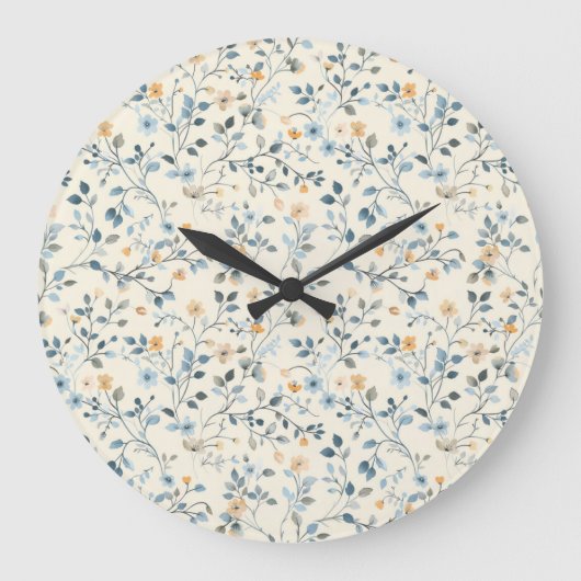 French Retro Spring Botanical Floral Wall Clock ラージ壁時計 (正面)
