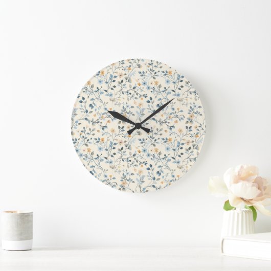French Retro Spring Botanical Floral Wall Clock ラージ壁時計 (ホーム)