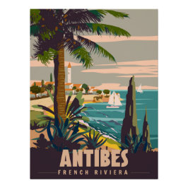 French Riviera Antibes Retro Poster. Tropical coas ポスター