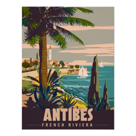 French Riviera Antibes Retro Poster. Tropical coas ポスター (正面)